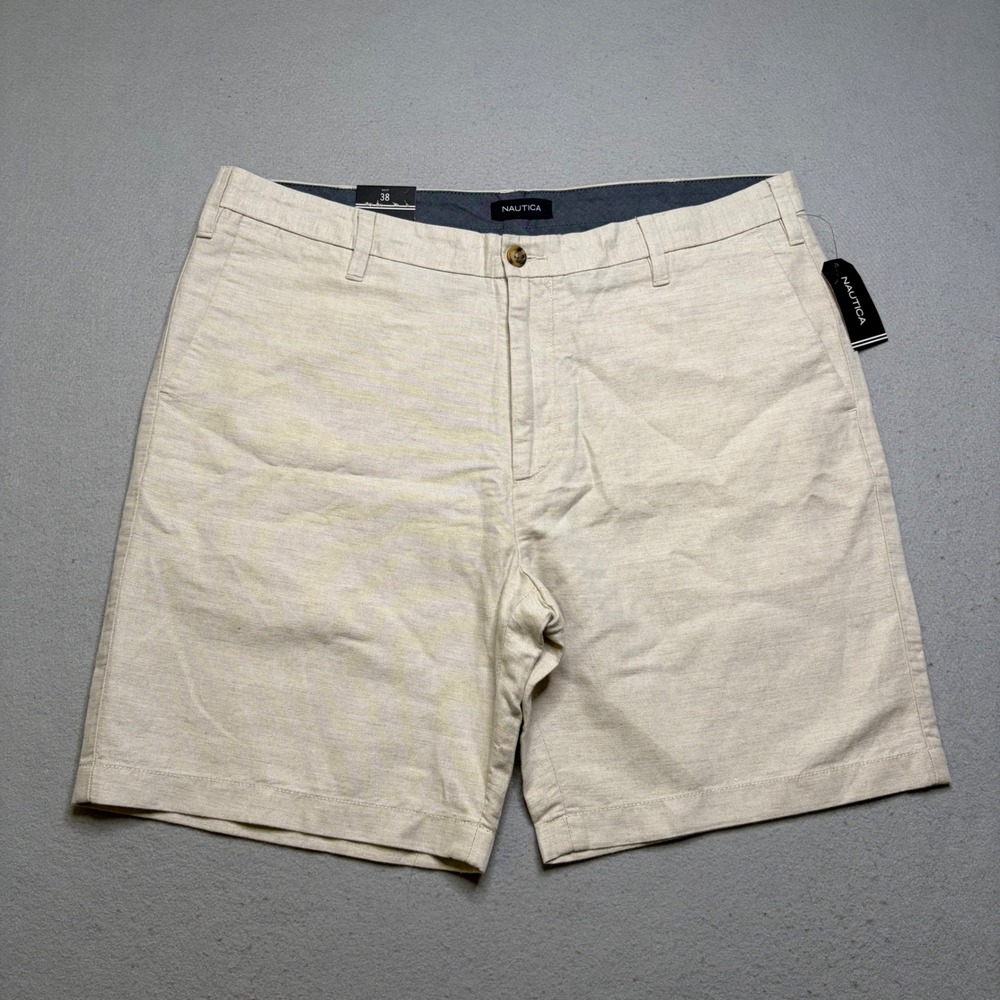 Nautica Shorts Mens 38 Wheat Flax Linen Blend Flat Front B7201T‎ Casual Summer